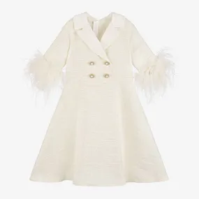 Girls Ivory Feather Coat Dress