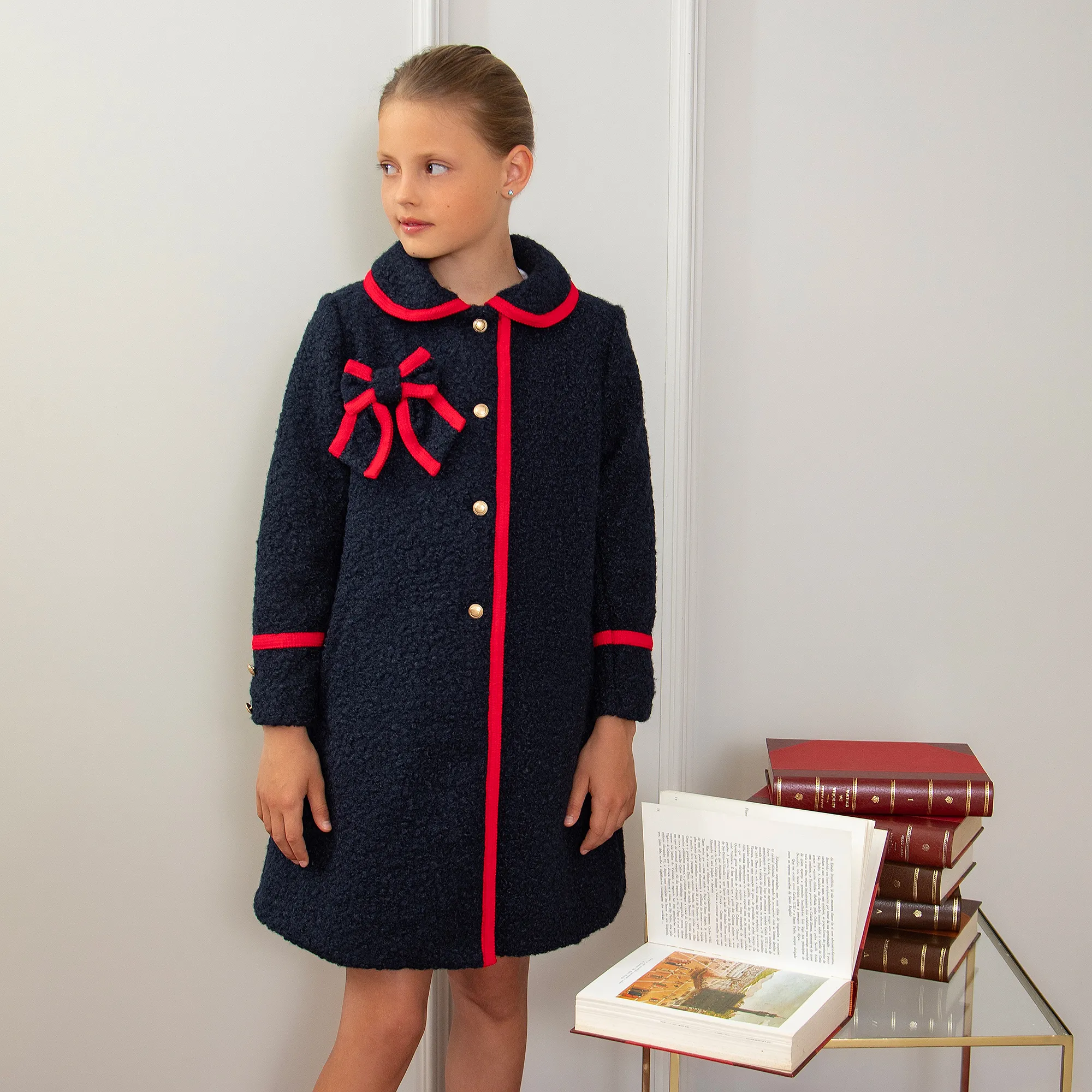 Girls Navy Blue Bouclé Coat