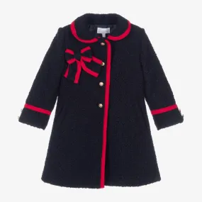 Girls Navy Blue Bouclé Coat