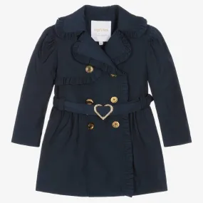 Girls Navy Blue Ruffle Trench Coat