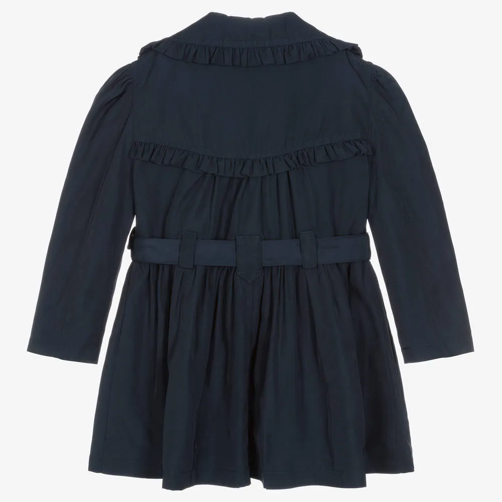 Girls Navy Blue Ruffle Trench Coat