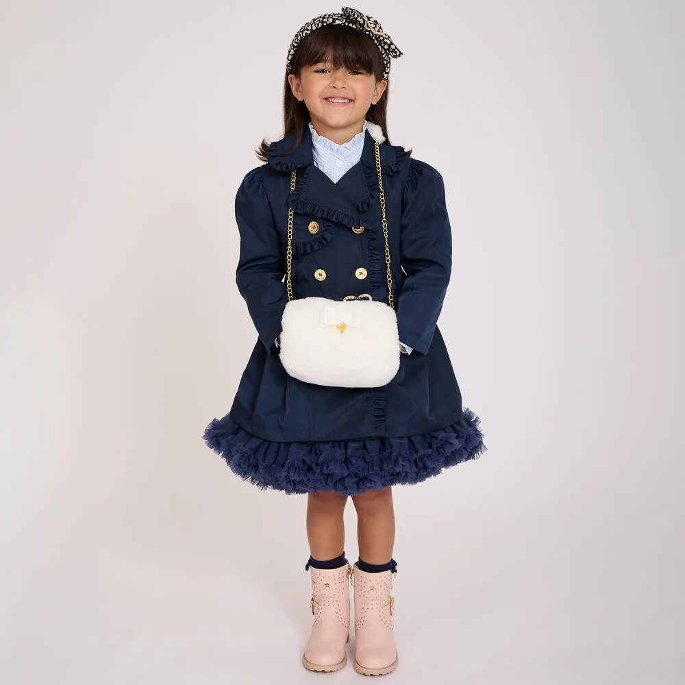 Girls Navy Blue Ruffle Trench Coat