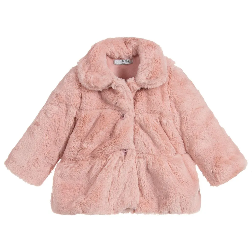 Girls Pink Faux Fur Coat