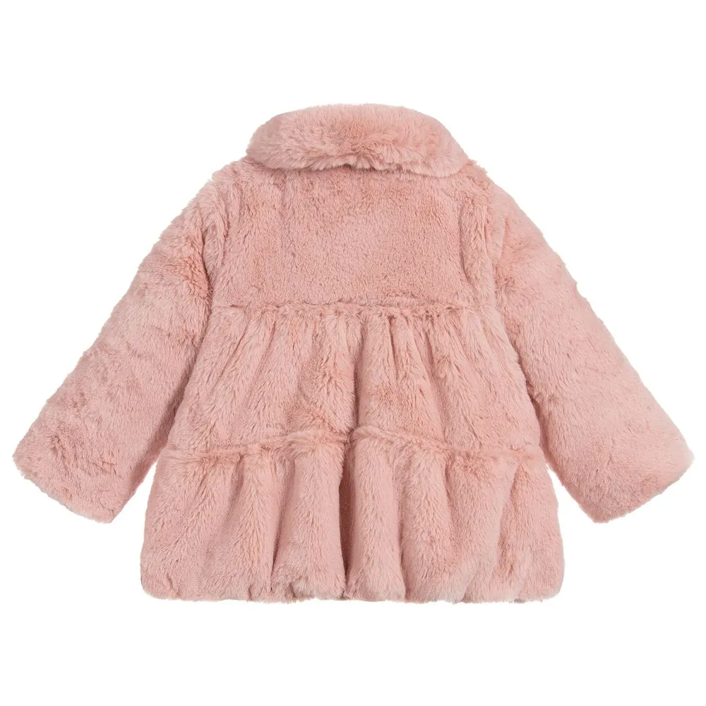 Girls Pink Faux Fur Coat