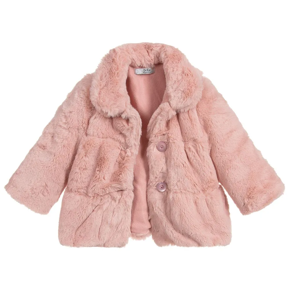 Girls Pink Faux Fur Coat