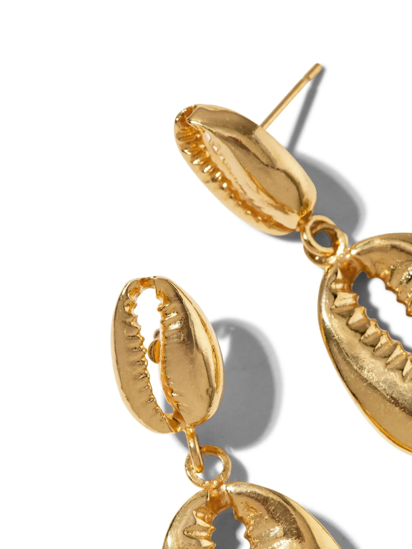 Gold Cowrie Drop Earrings