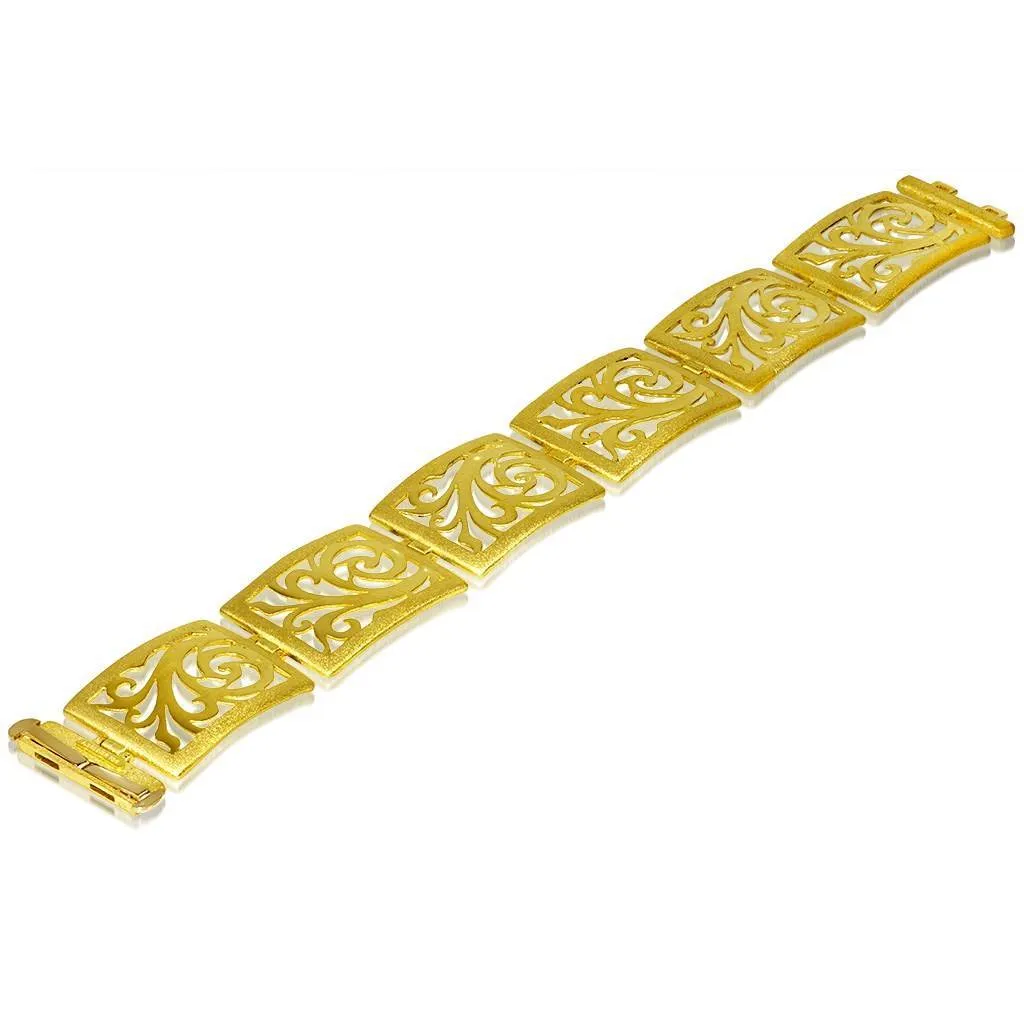 Gold Ornament Contrast Texture Link Bracelet