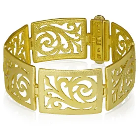 Gold Ornament Contrast Texture Link Bracelet