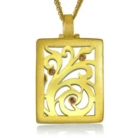 Gold Ornament Contrast Texture Pendant with Diamonds