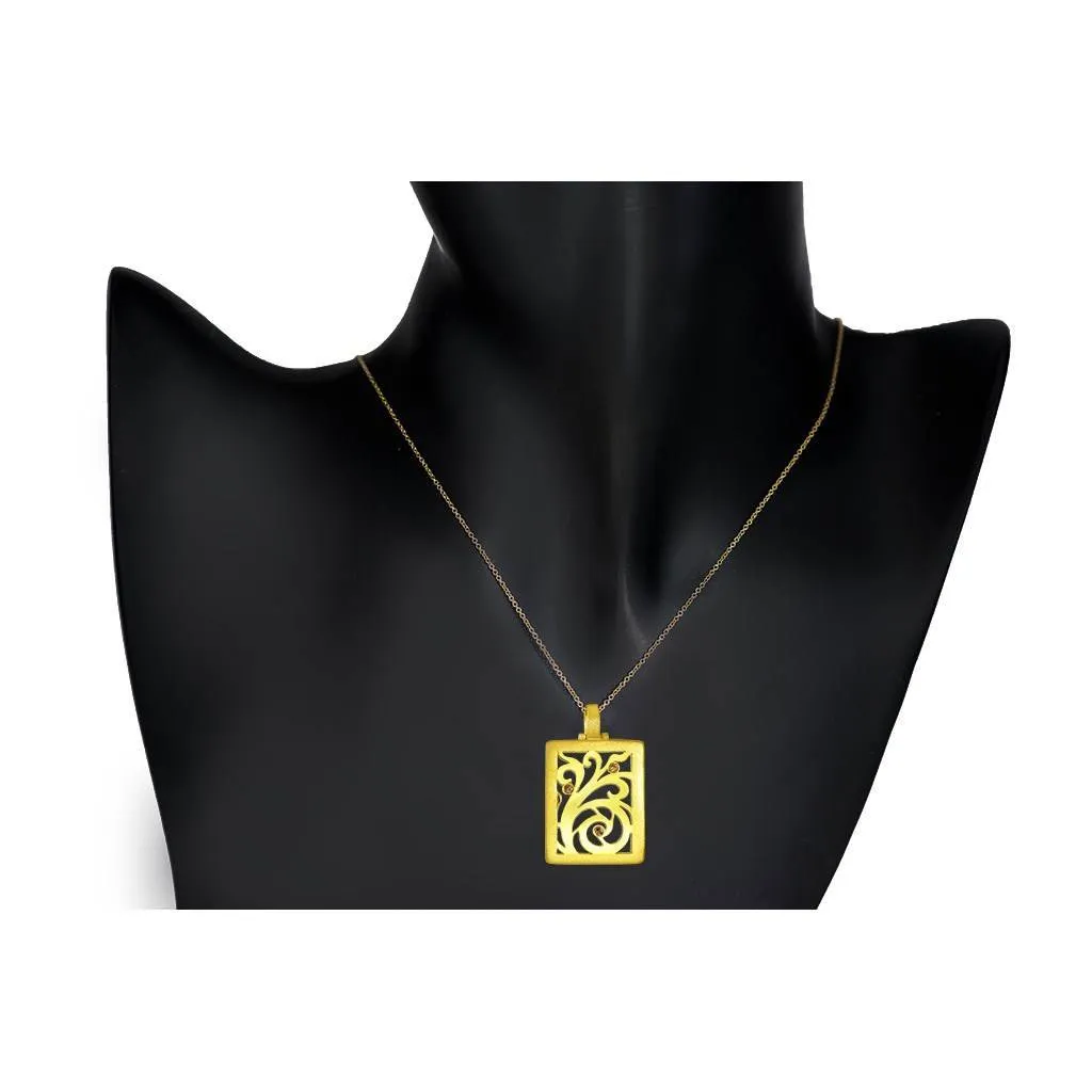 Gold Ornament Contrast Texture Pendant with Diamonds