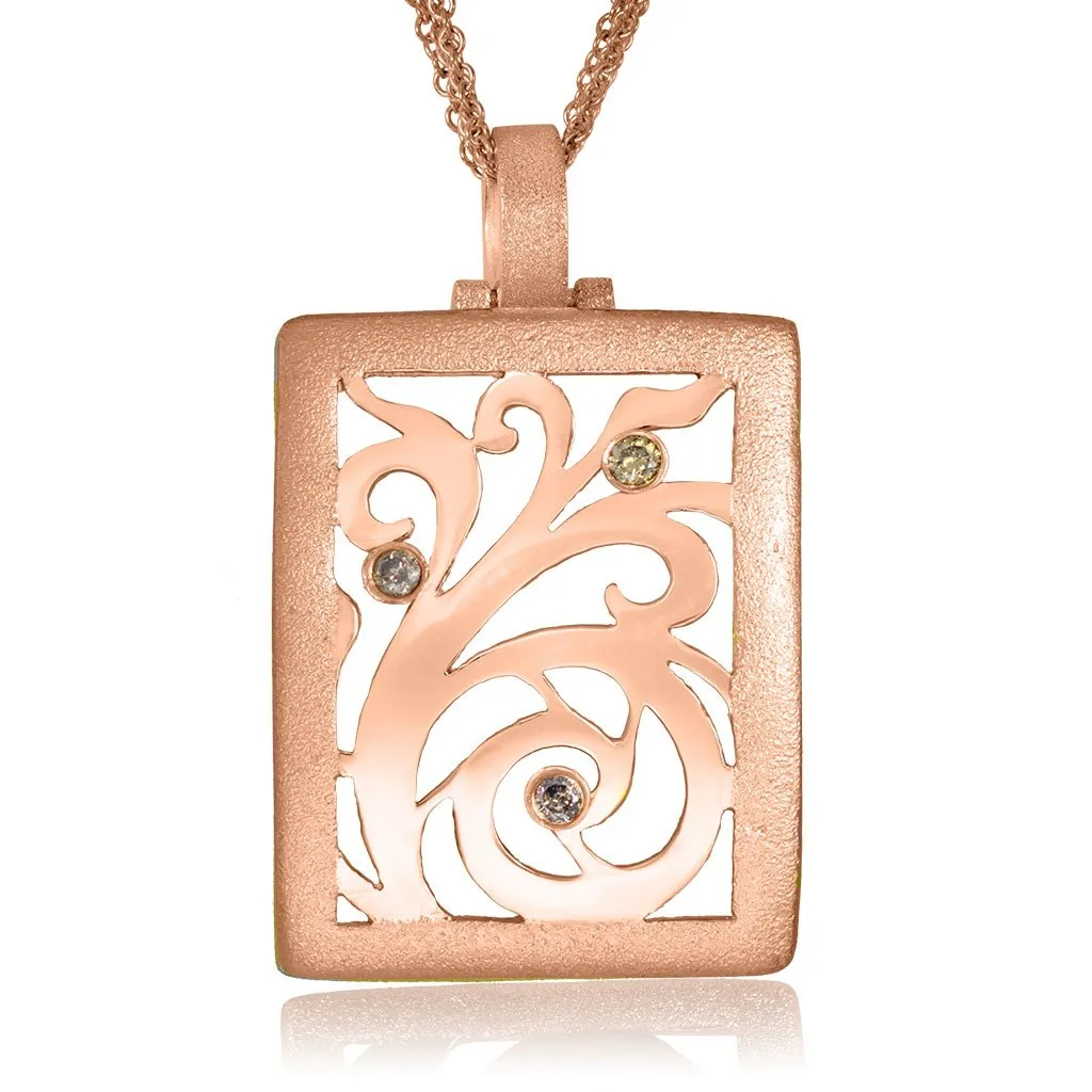 Gold Ornament Contrast Texture Pendant with Diamonds