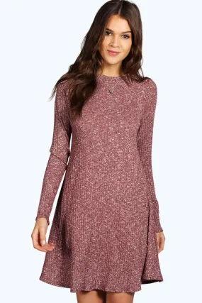 Grace Rib Knit Turtle Neck Swing Sweater Dress