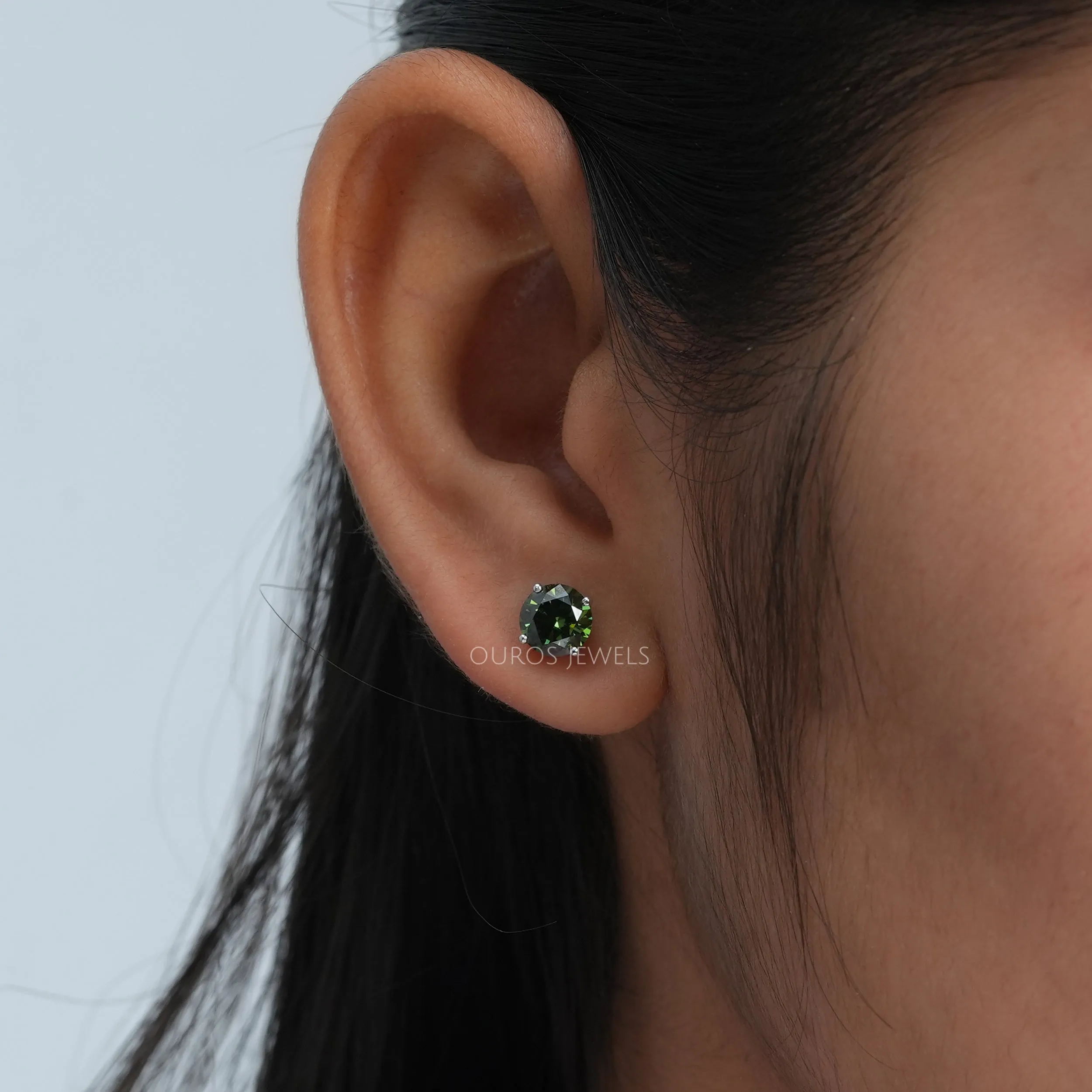 Green Round Cut Lab Diamond Stud Earrings