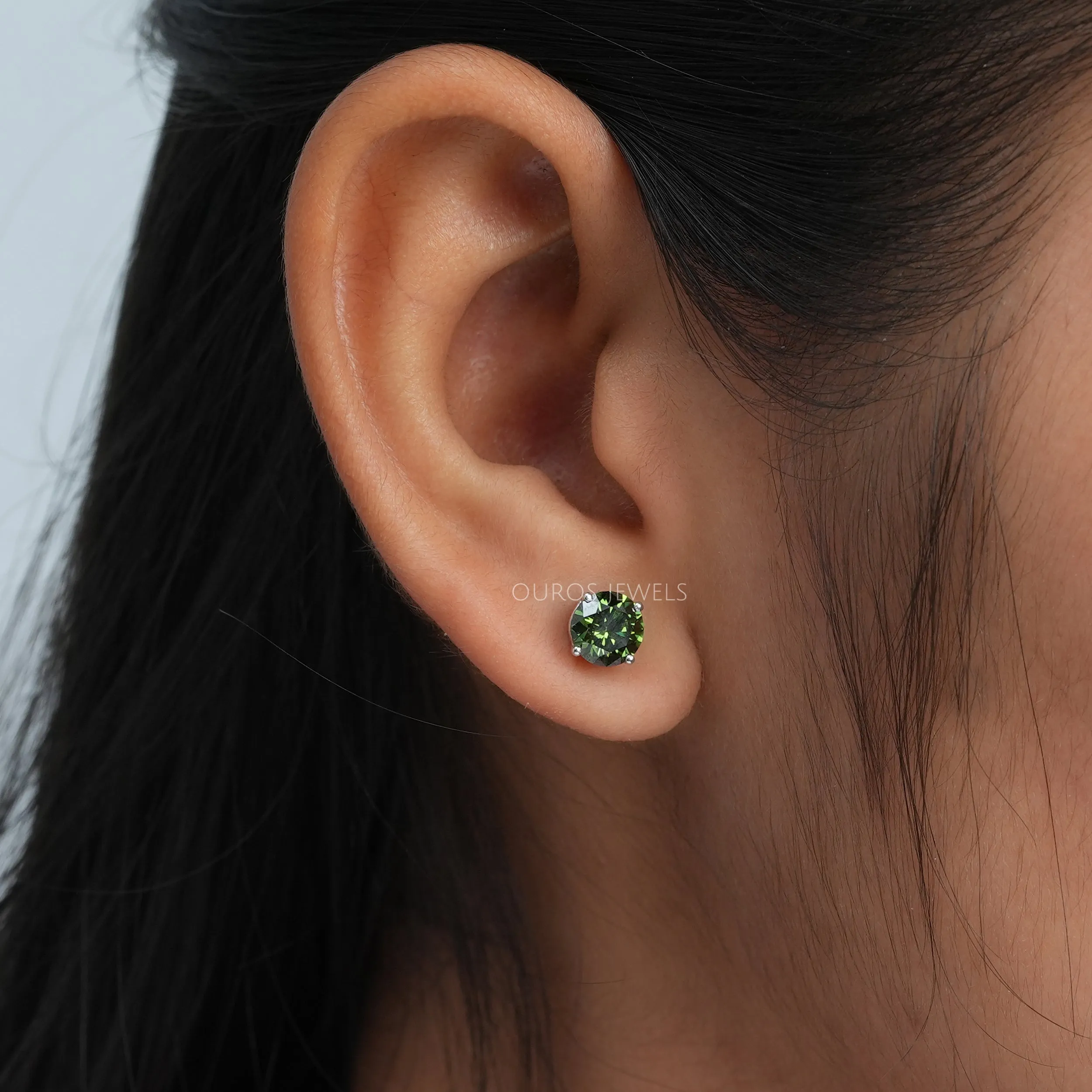 Green Round Cut Lab Diamond Stud Earrings