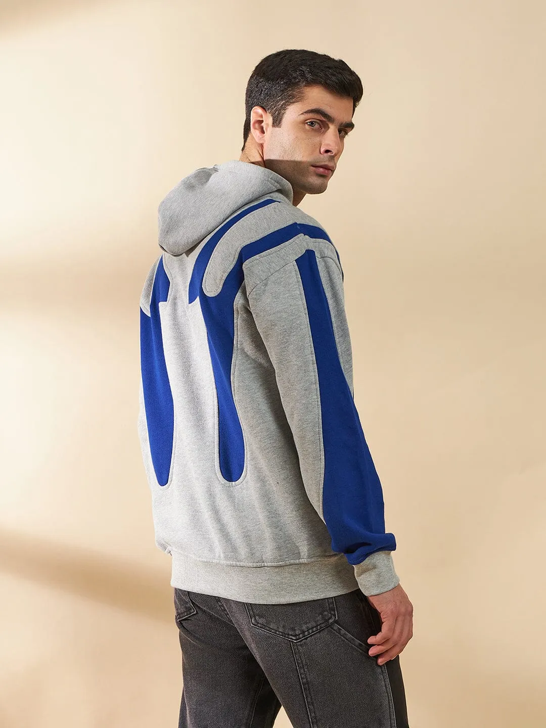 Grey & Royal Blue Cut Sew Zipped Hoodie