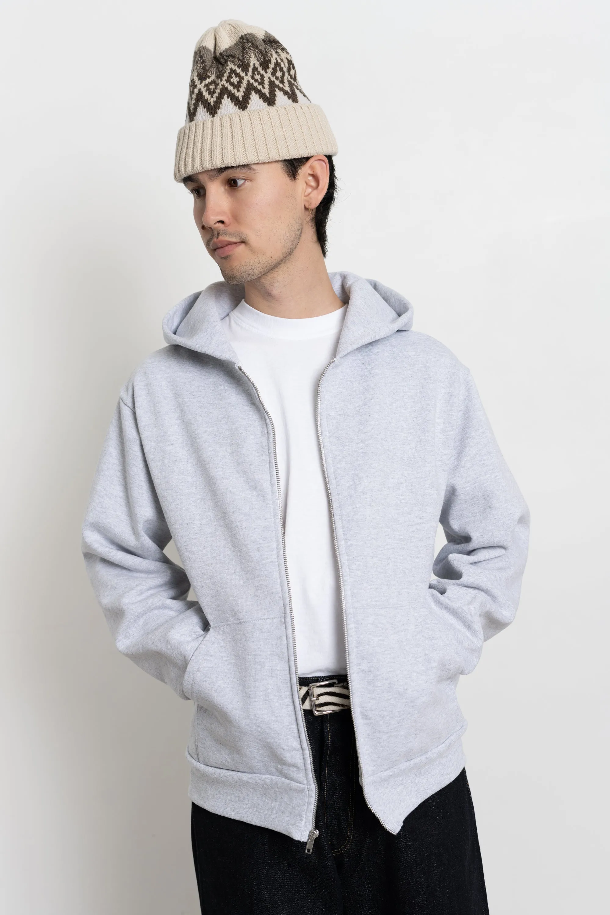 Heavy Fleece Hooded Zip Sweatshirt Ash Grey