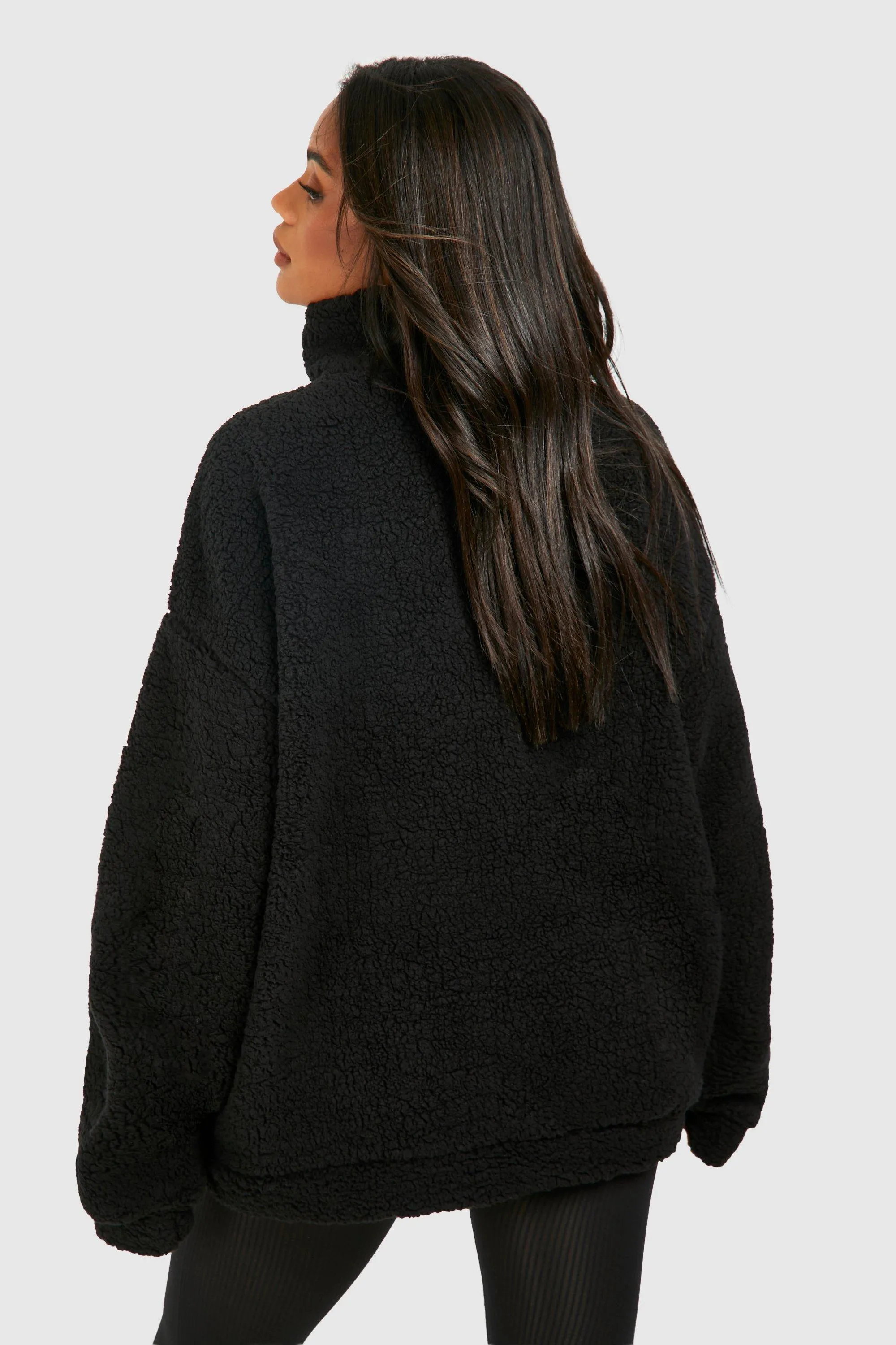 Hoodies & Sweatshirts | Half Zip Borg Oversized Sweathsirt | boohoo