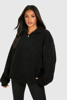 Hoodies & Sweatshirts | Half Zip Borg Oversized Sweathsirt | boohoo