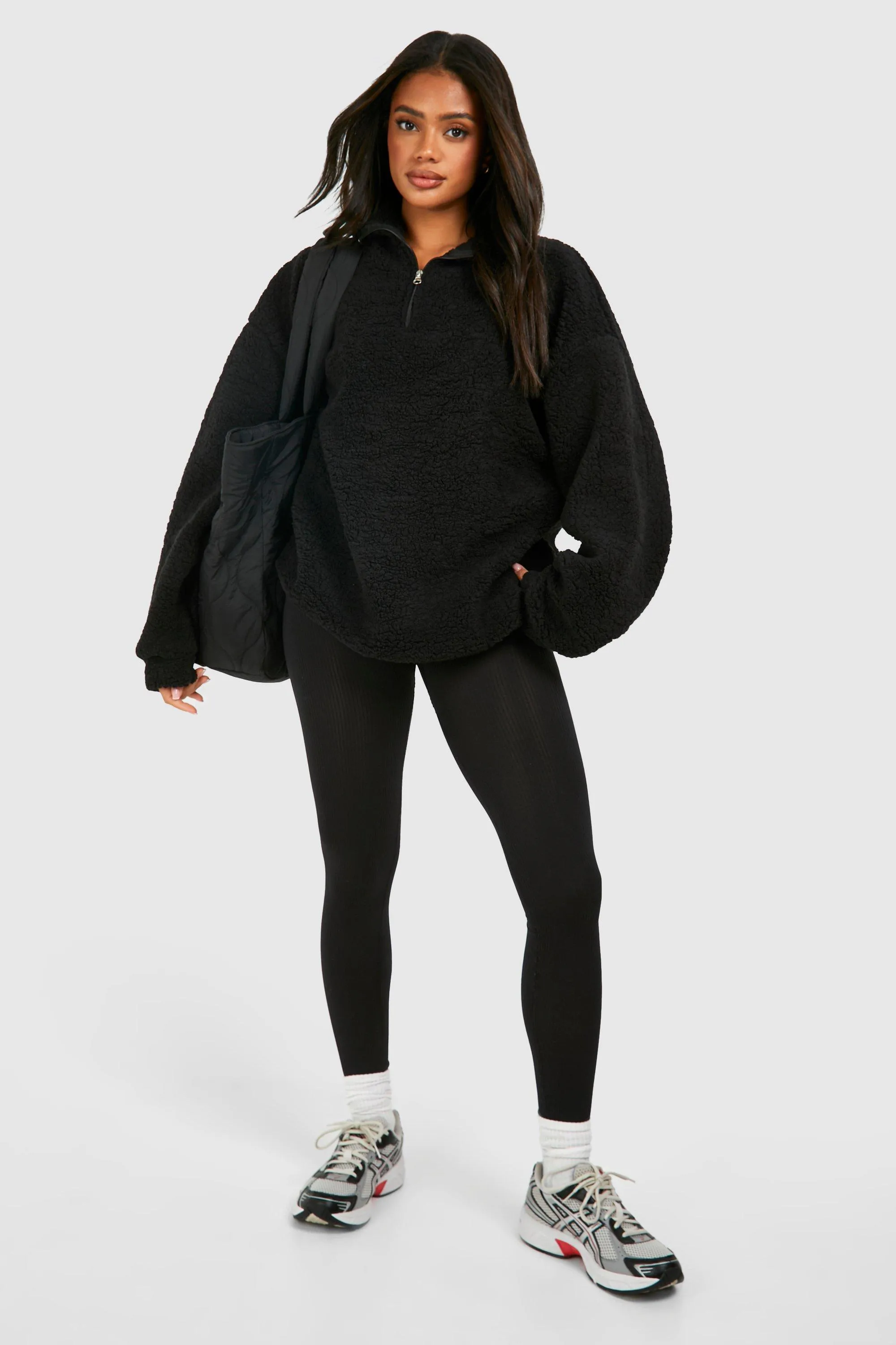 Hoodies & Sweatshirts | Half Zip Borg Oversized Sweathsirt | boohoo