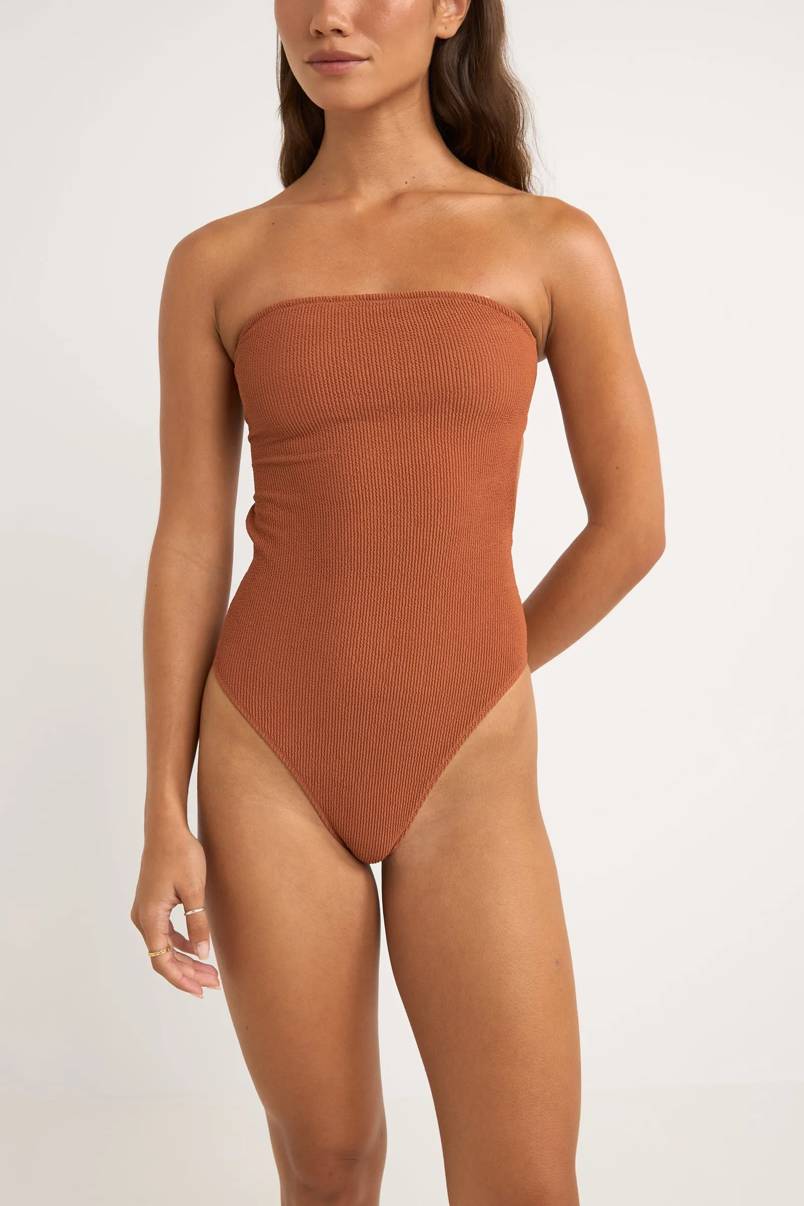 Isla Rib Strapless One Piece Caramel