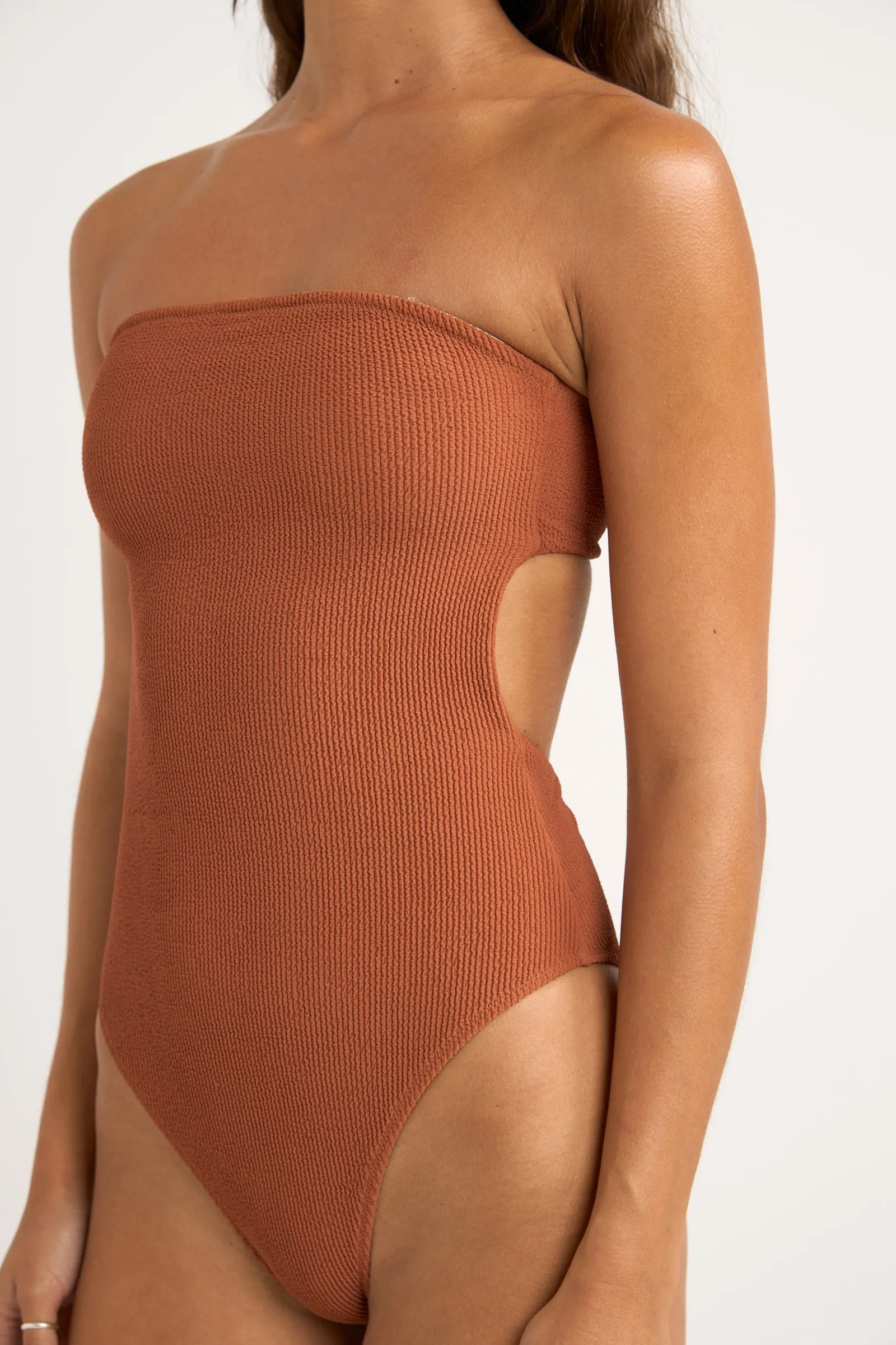 Isla Rib Strapless One Piece Caramel