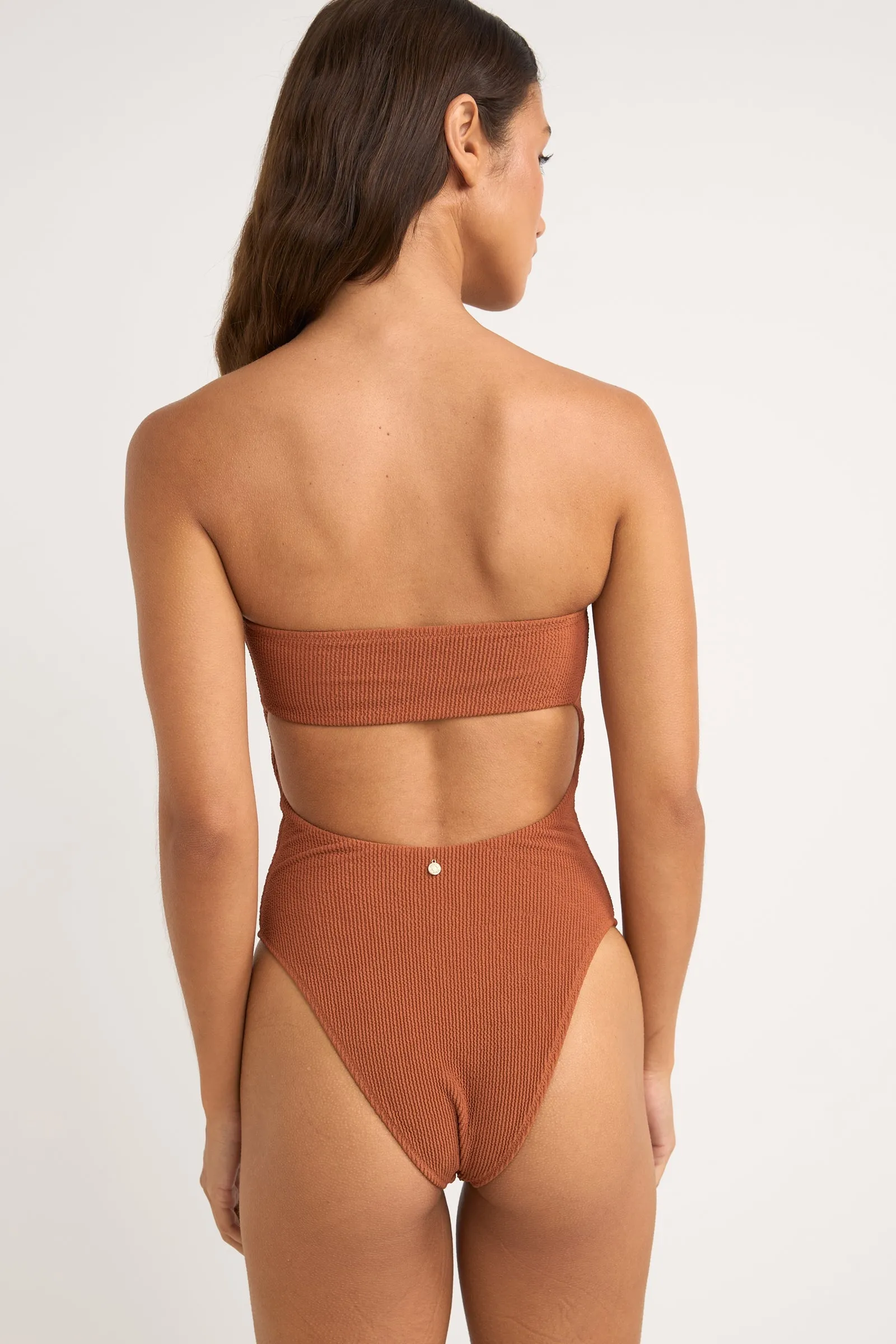 Isla Rib Strapless One Piece Caramel