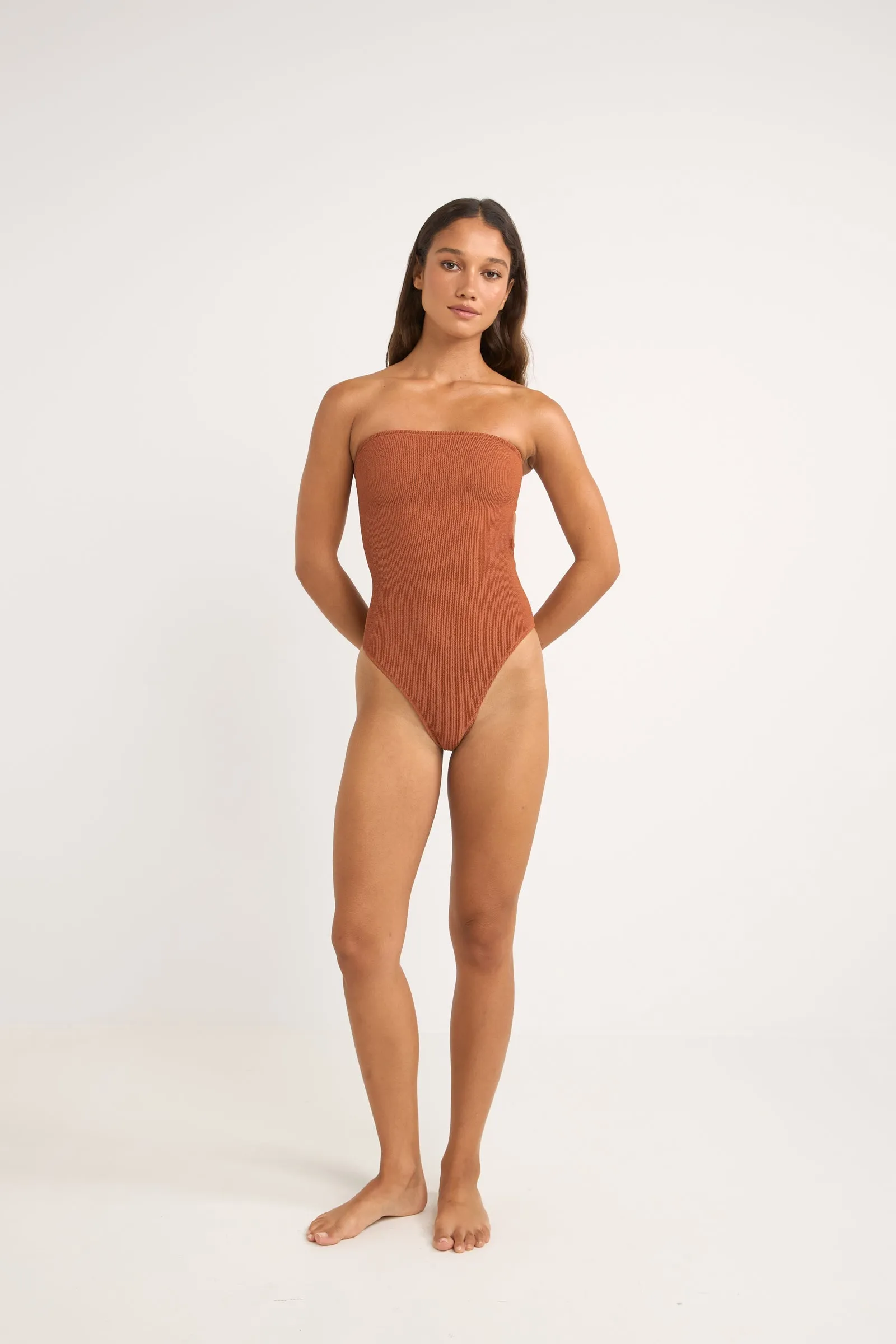 Isla Rib Strapless One Piece Caramel