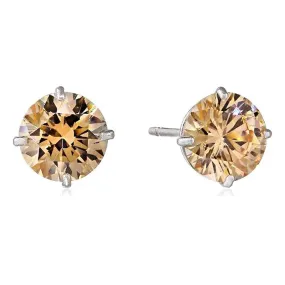 Jewelili 10K White Gold with Champagne Cubic Zirconia Stud Earrings