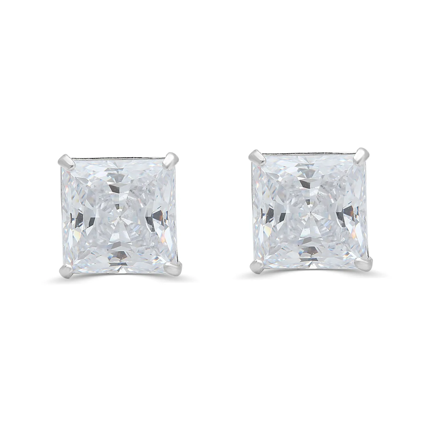 Jewelili 10K White Gold with Square Cubic Zirconia Stud Earrings