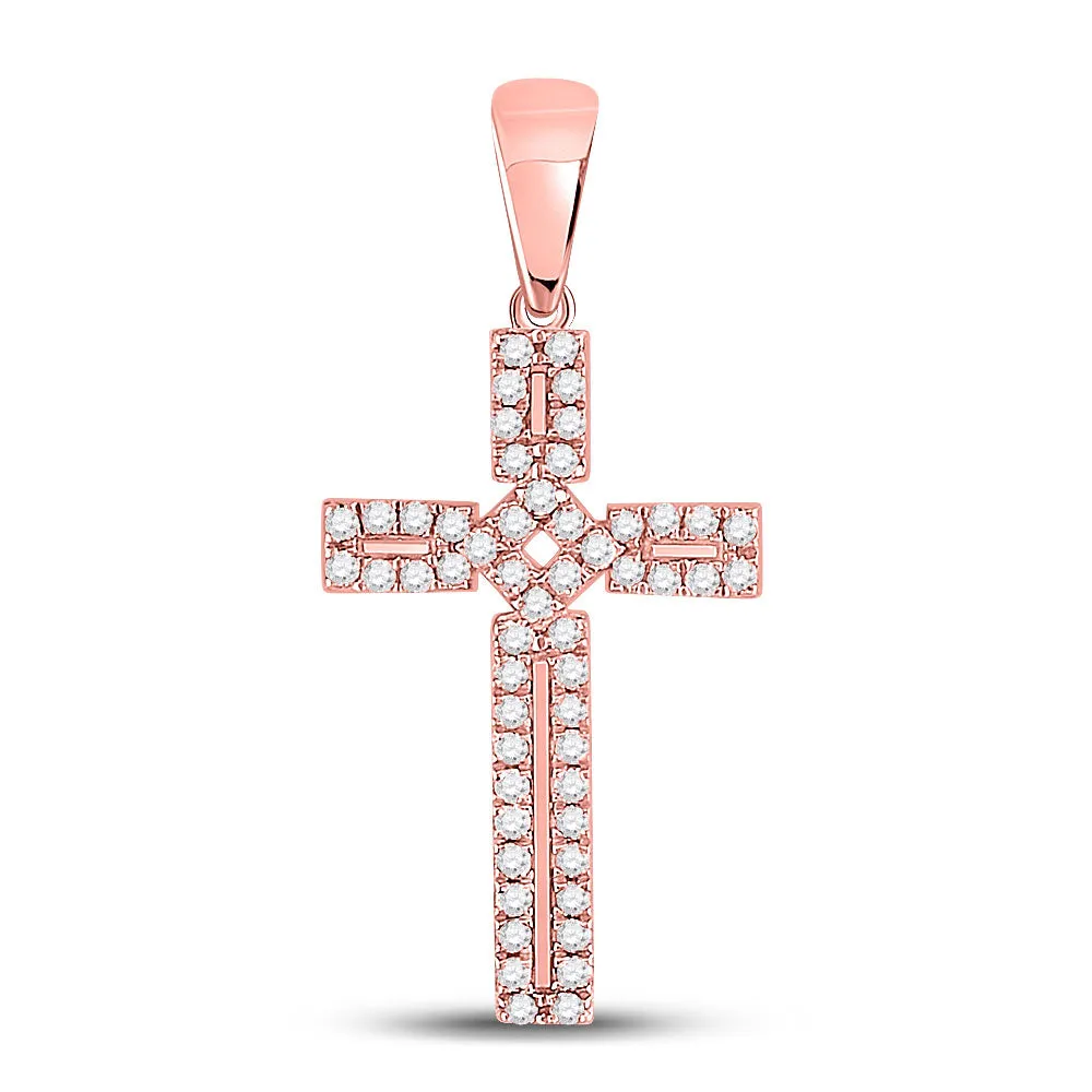 Keene Jewelers 10kt Rose Gold Womens Round Diamond Roman Cross Pendant 1/3 Cttw