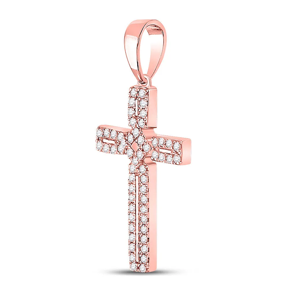 Keene Jewelers 10kt Rose Gold Womens Round Diamond Roman Cross Pendant 1/3 Cttw