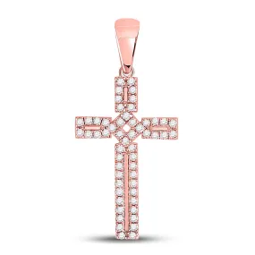 Keene Jewelers 10kt Rose Gold Womens Round Diamond Roman Cross Pendant 1/3 Cttw