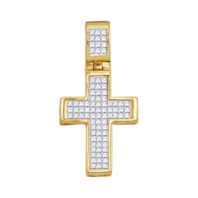 Keene Jewelers 10kt Yellow Gold Womens Princess Diamond Roman Cross Religious Pendant 5/8 Cttw