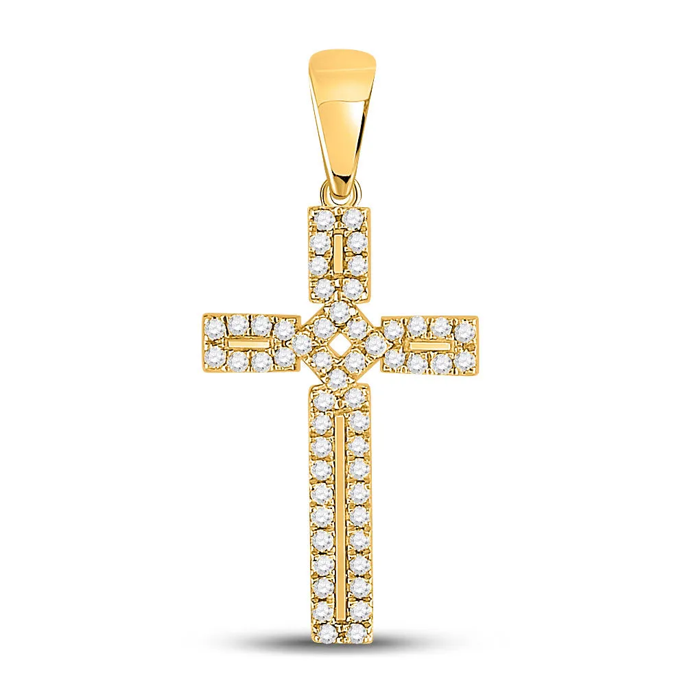 Keene Jewelers 10kt Yellow Gold Womens Round Diamond Roman Cross Pendant 1/3 Cttw