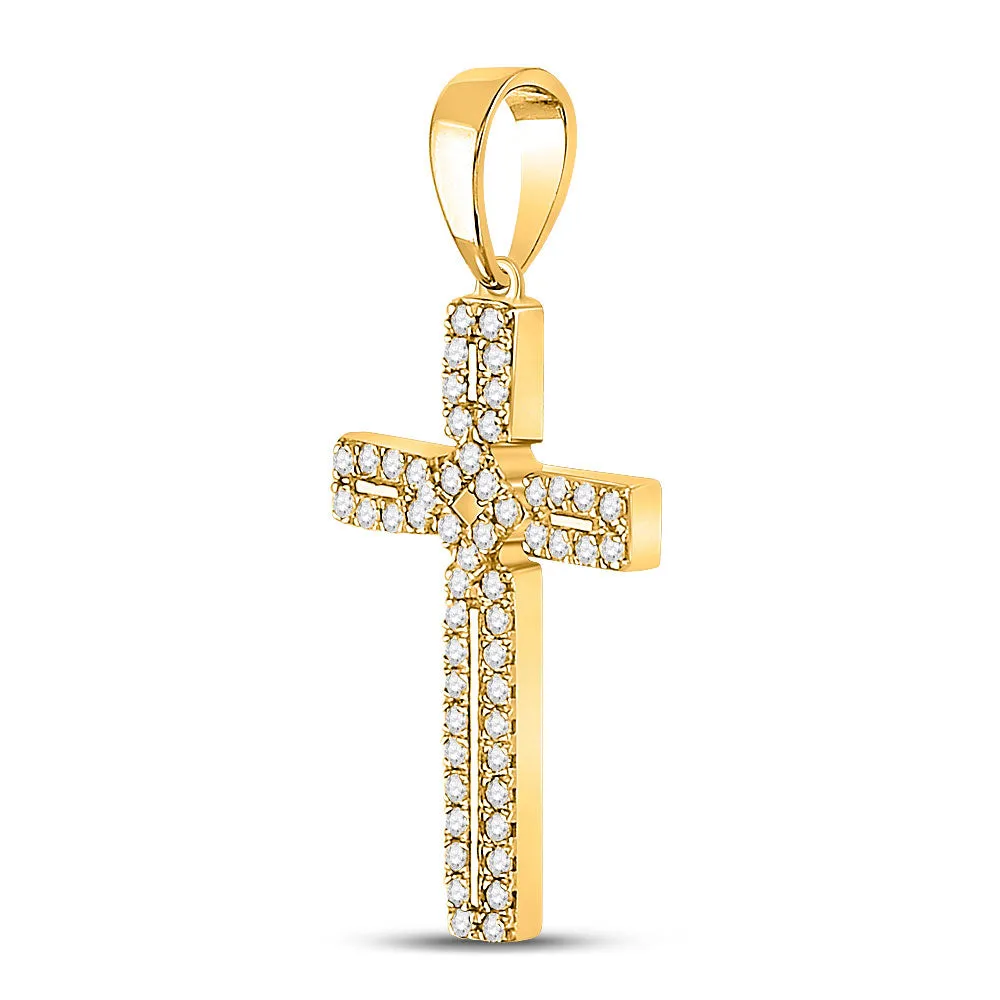 Keene Jewelers 10kt Yellow Gold Womens Round Diamond Roman Cross Pendant 1/3 Cttw