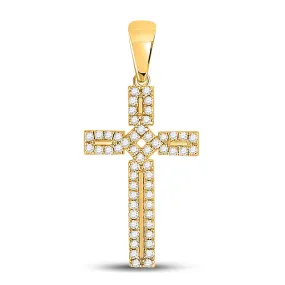 Keene Jewelers 10kt Yellow Gold Womens Round Diamond Roman Cross Pendant 1/3 Cttw