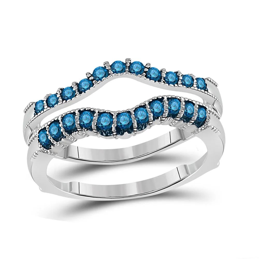 Keene Jewelers 14kt White Gold Womens Round Blue Color Enhanced Diamond Wrap Enhancer Wedding Band 1/3 Cttw