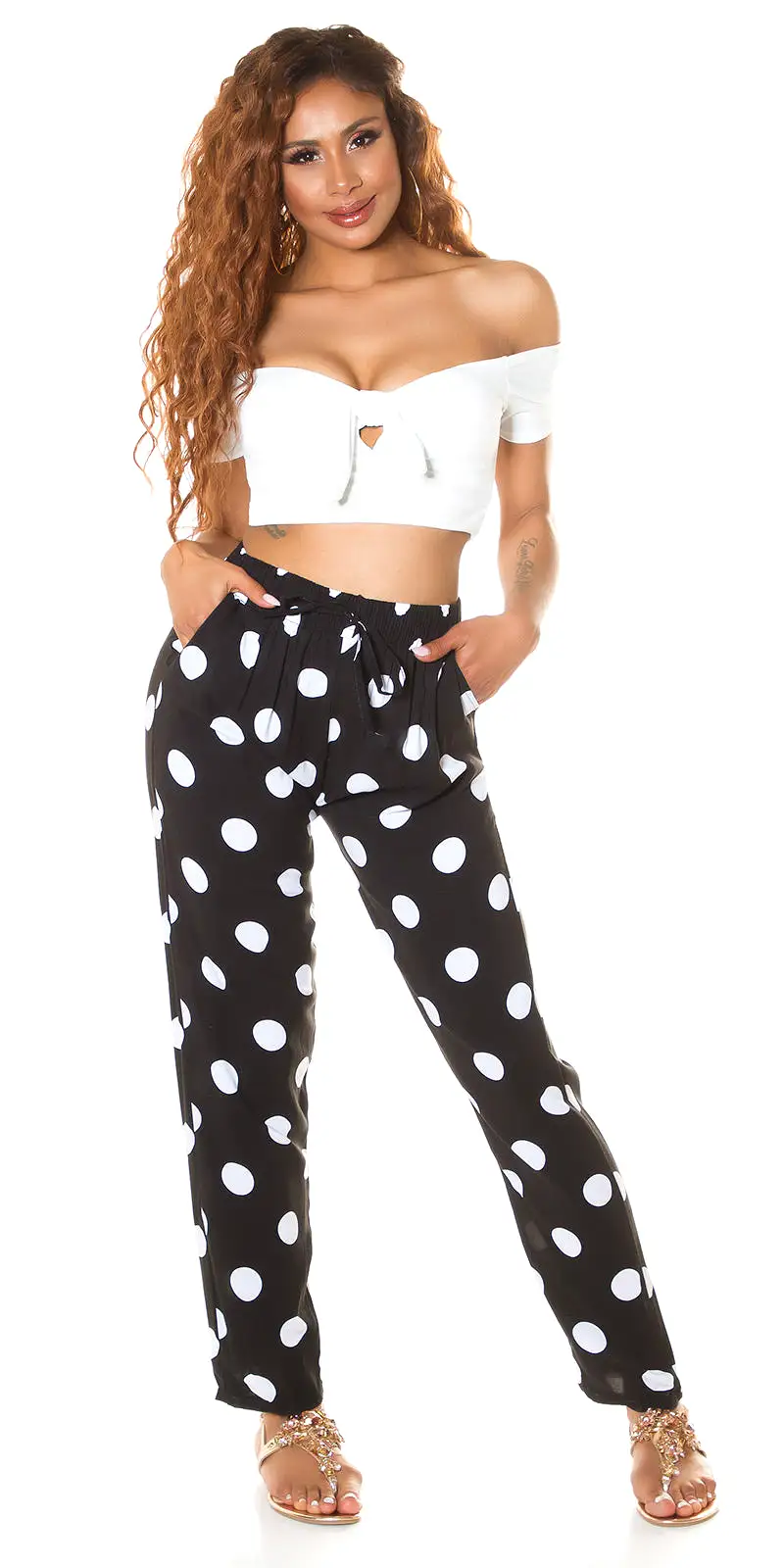 Koucla Trendy High Waist Pants With Dots