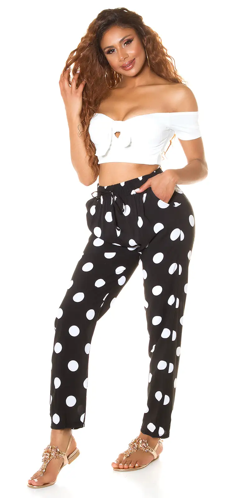 Koucla Trendy High Waist Pants With Dots