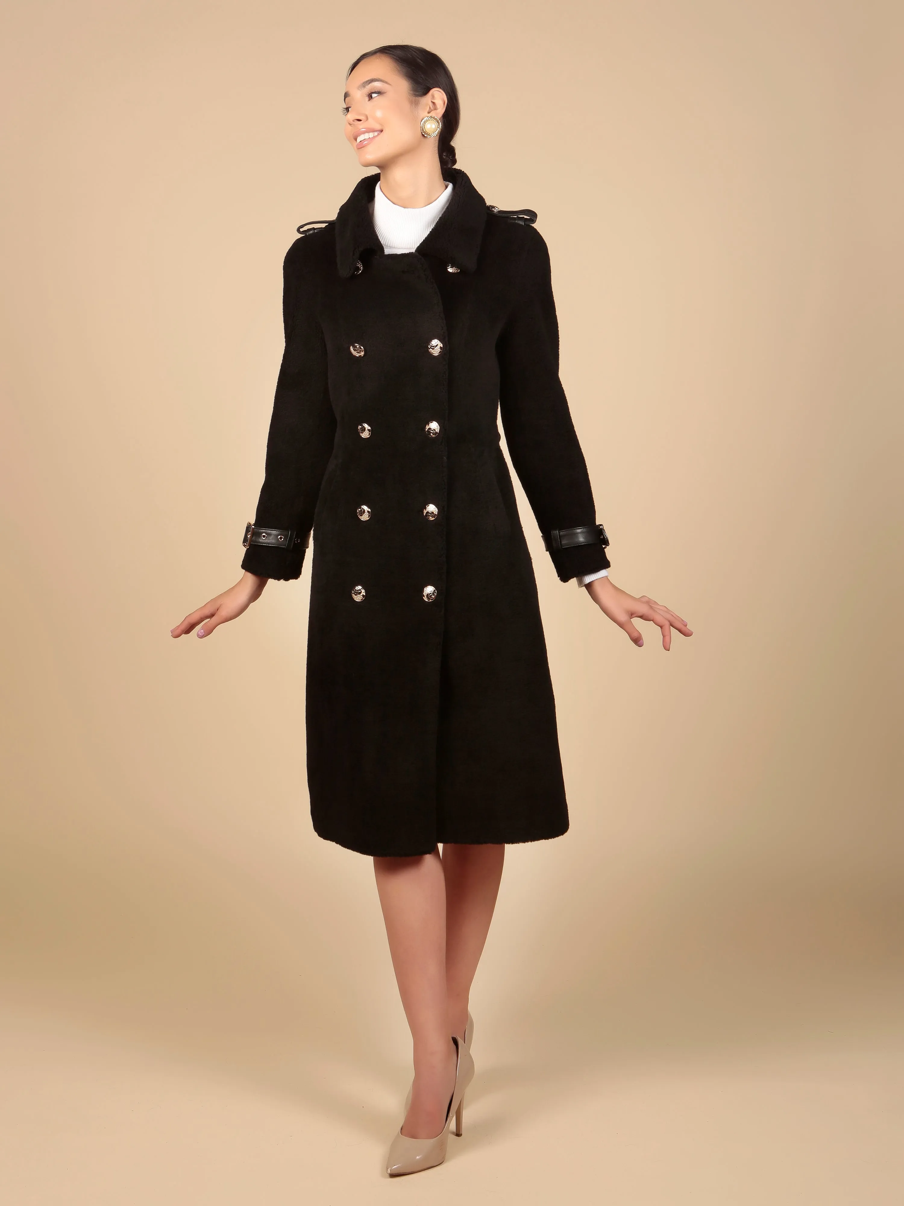 'Loren' Wool Trench Coat in Nero