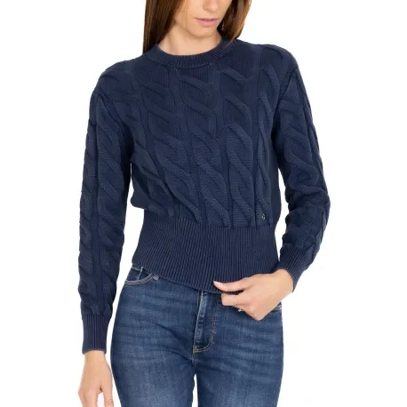 MAGLIA CROPPED A TRECCE, BLU