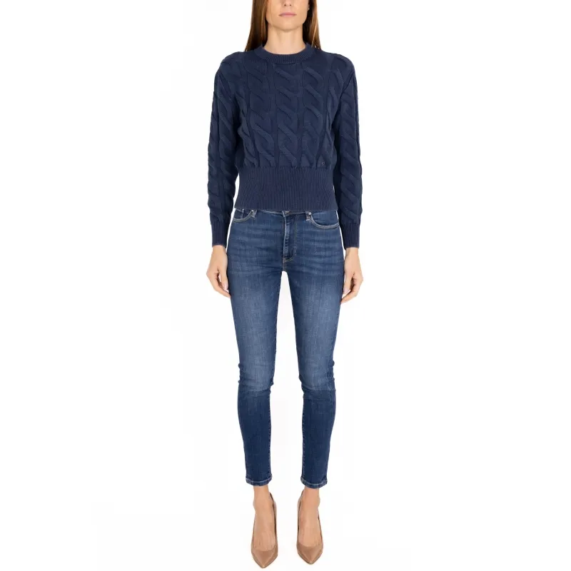 MAGLIA CROPPED A TRECCE, BLU