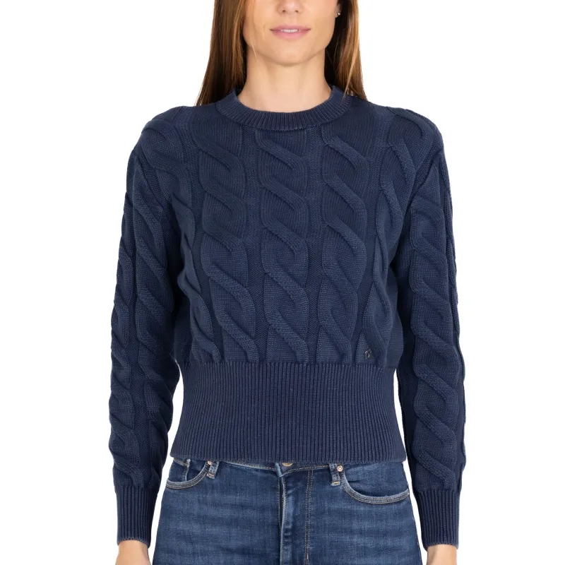 MAGLIA CROPPED A TRECCE, BLU