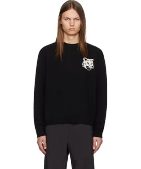 Maison Kitsune Black Fox Head Intarsia Sweater