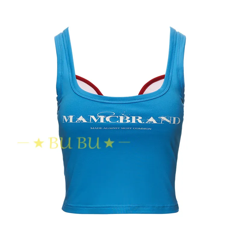 MAMC  |Blended Fabrics Street Style U-Neck Bi-color Cotton Logo