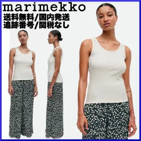 marimekko  |Crew Neck Flower Patterns Rib Plain Cotton Medium