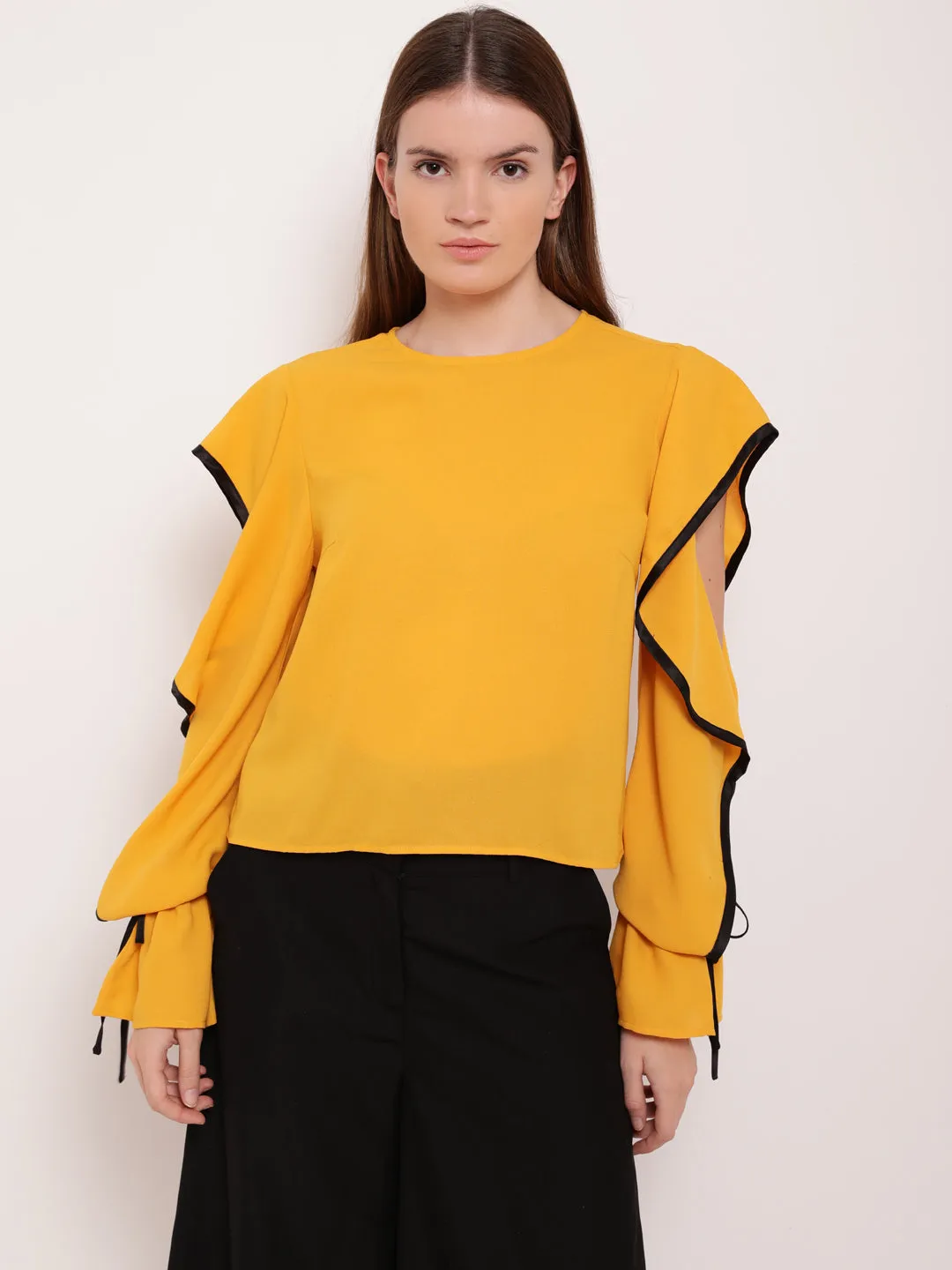 Mellow Musings Contrast & Ruffle Detail Top