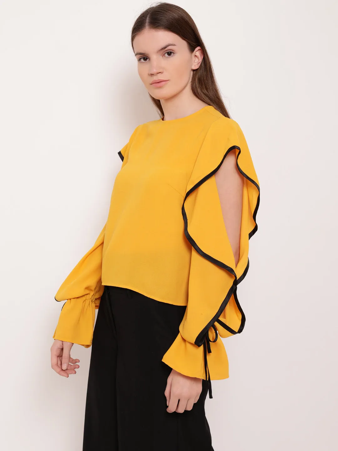 Mellow Musings Contrast & Ruffle Detail Top