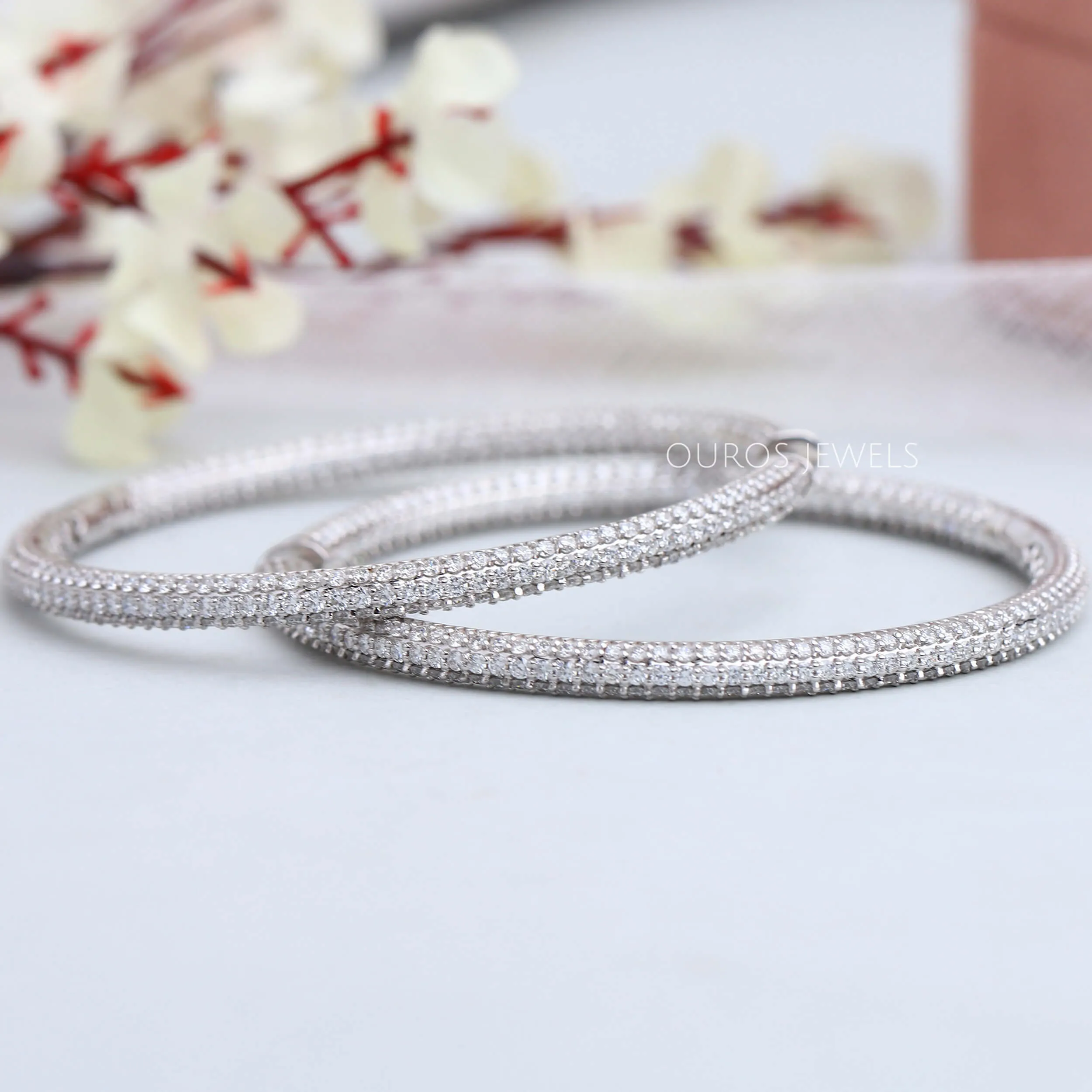 Micro Pave Round Diamond Hoop Earrings