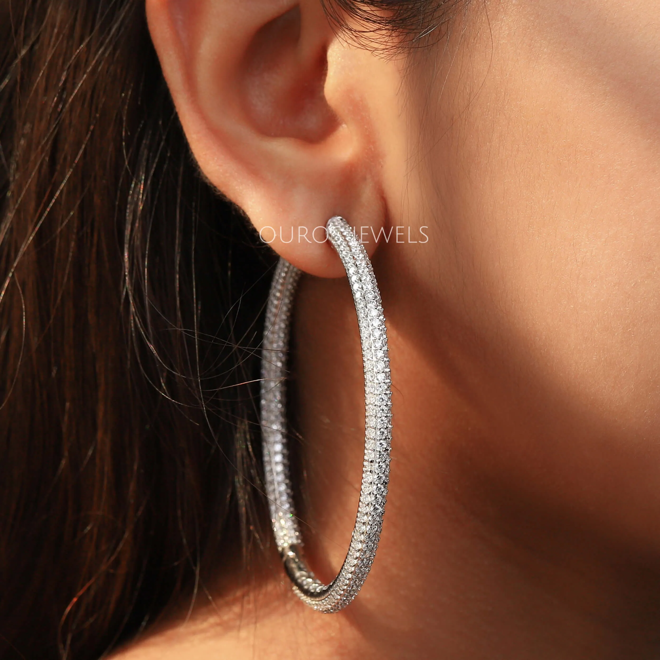 Micro Pave Round Diamond Hoop Earrings